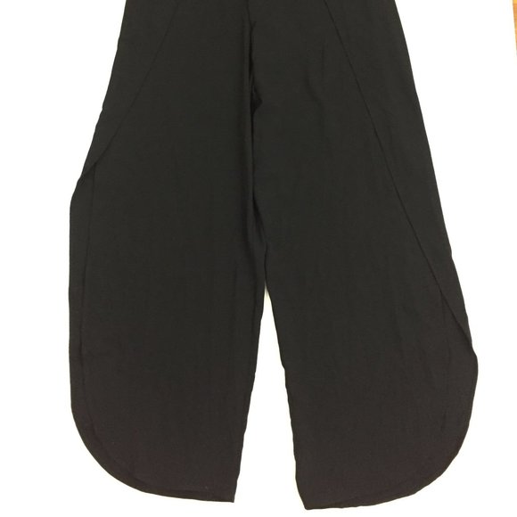 NWT ZARA Black Cut Out Wide Rounded Leg Hem Pull On Soft Pants - Picture 6 of 12